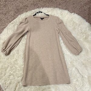 Tan Ribbed Long Sleeve Dress